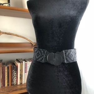 Anthropologie Blue Black Beaded Stretch Belt